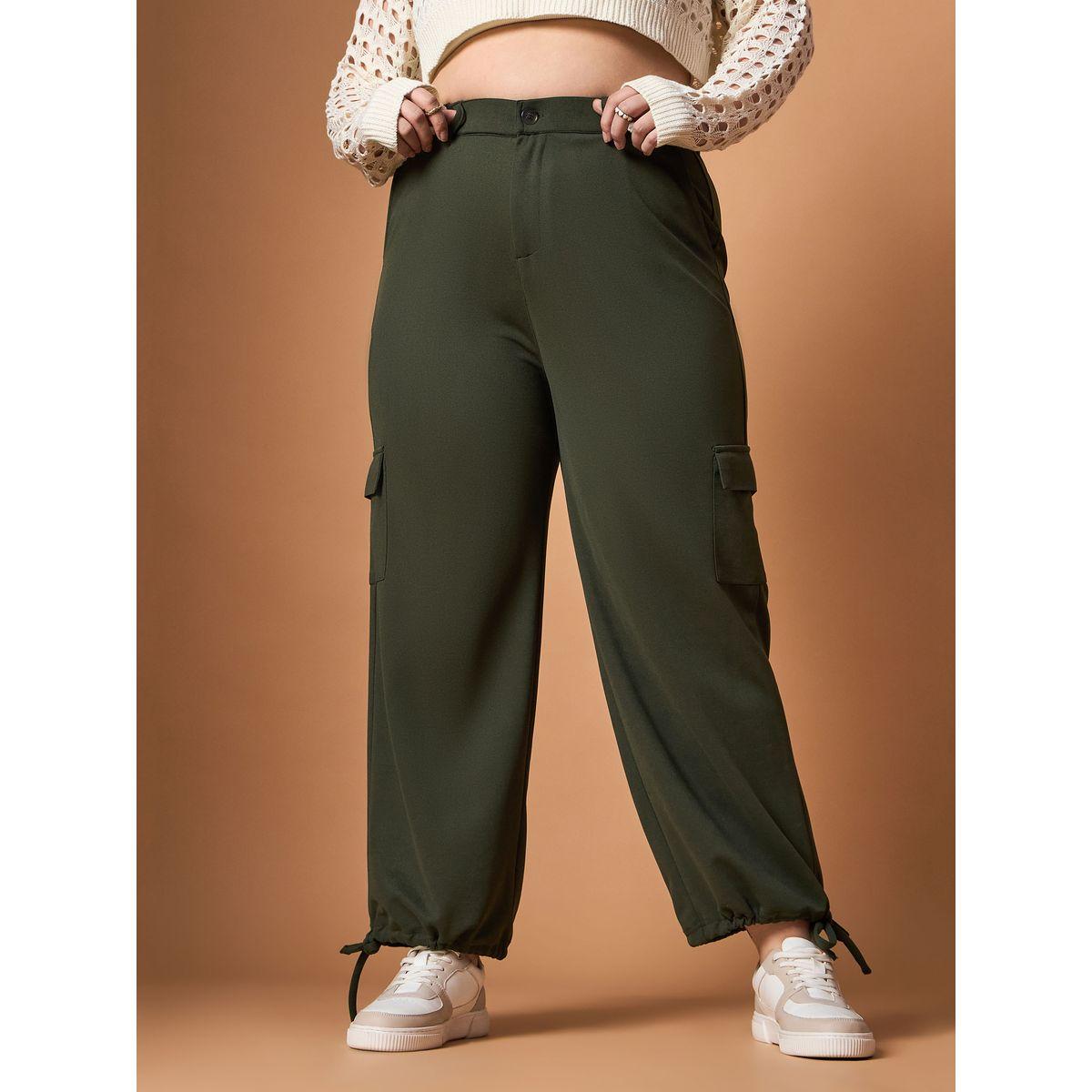 Sassafras X Styli  Plus Size Solid Mid Rise Cargo Pants-women-clothing-bottoms-trousers-image-1