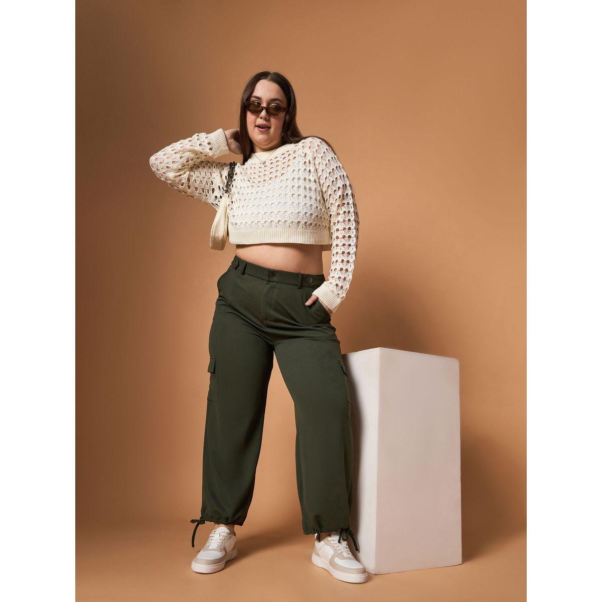 Sassafras X Styli  Plus Size Solid Mid Rise Cargo Pants-women-clothing-bottoms-trousers-image-2