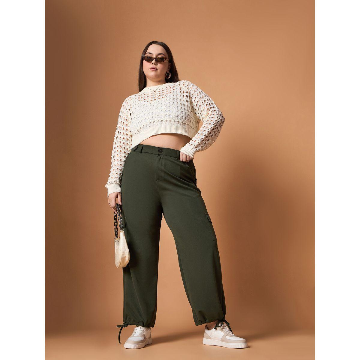 Sassafras X Styli  Plus Size Solid Mid Rise Cargo Pants-women-clothing-bottoms-trousers-image-6