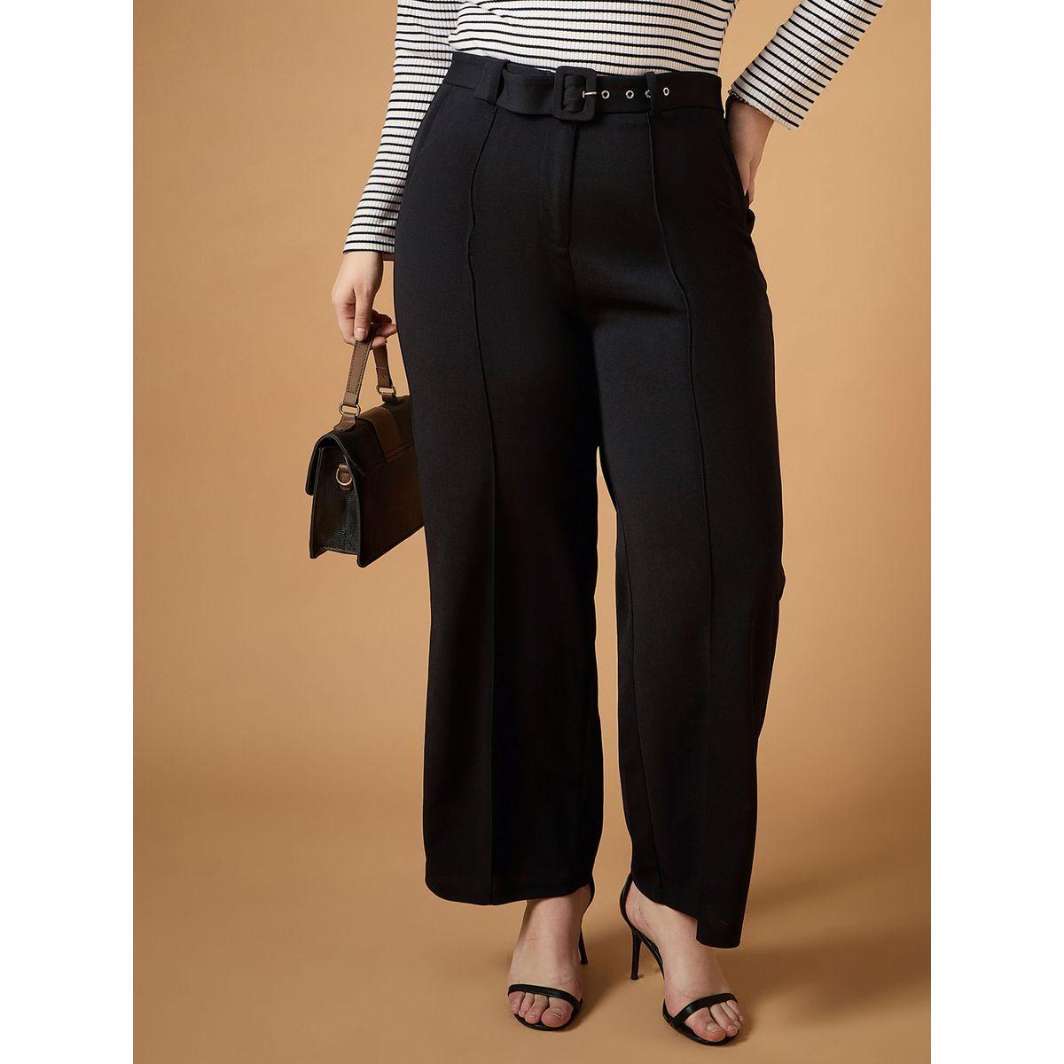 بنطال سادة بمقاس كبير وارجل مستقيمة مع حزام ساسافراس × ستايلي-women-clothing-bottoms-trousers-image-1