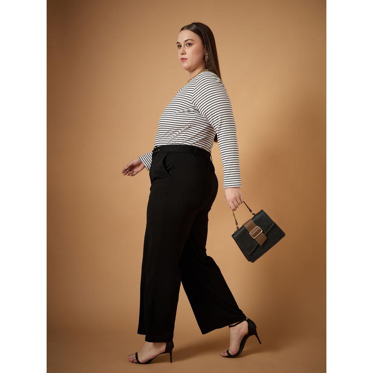 بنطال سادة بمقاس كبير وارجل مستقيمة مع حزام ساسافراس × ستايلي-women-clothing-bottoms-trousers-image-2