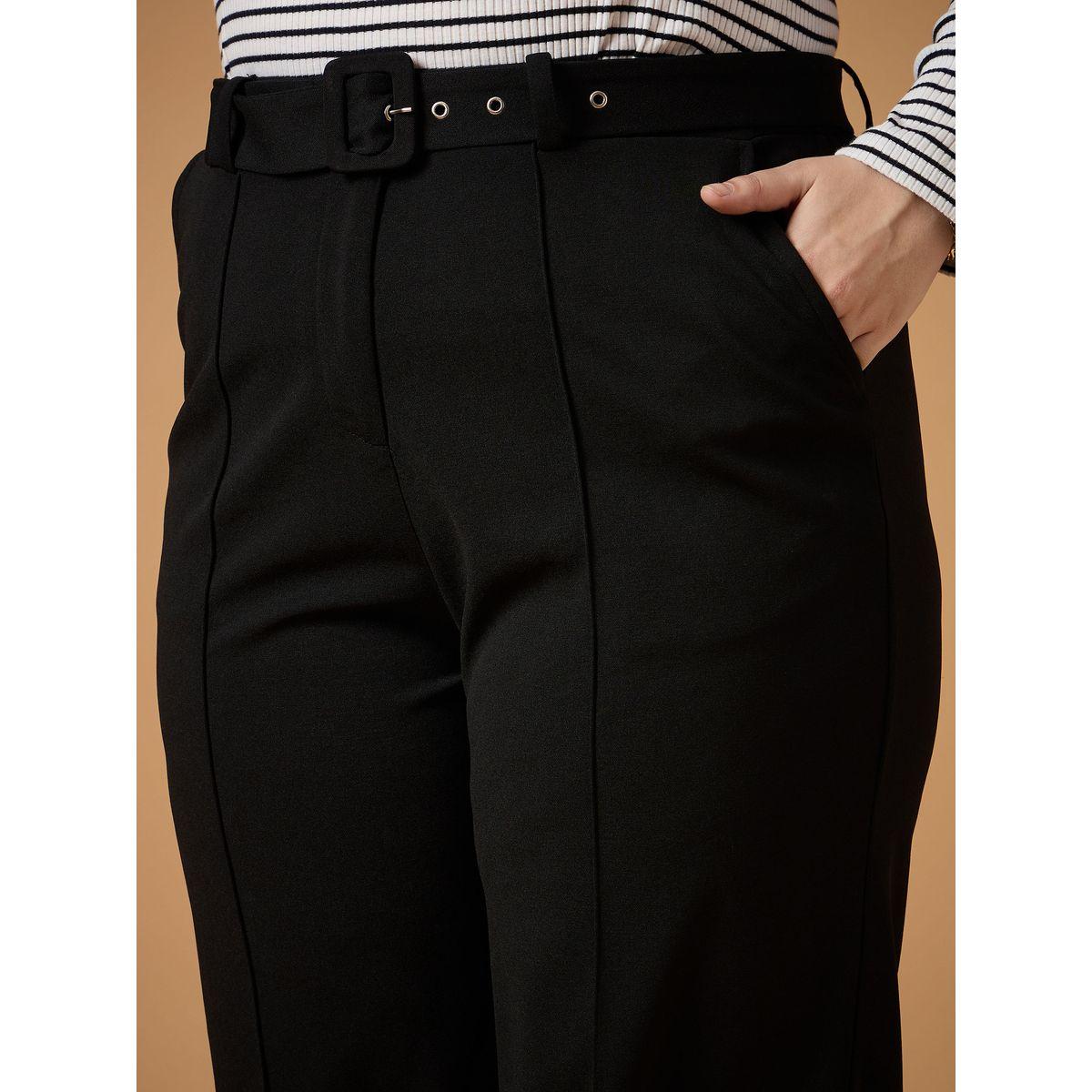 بنطال سادة بمقاس كبير وارجل مستقيمة مع حزام ساسافراس × ستايلي-women-clothing-bottoms-trousers-image-4