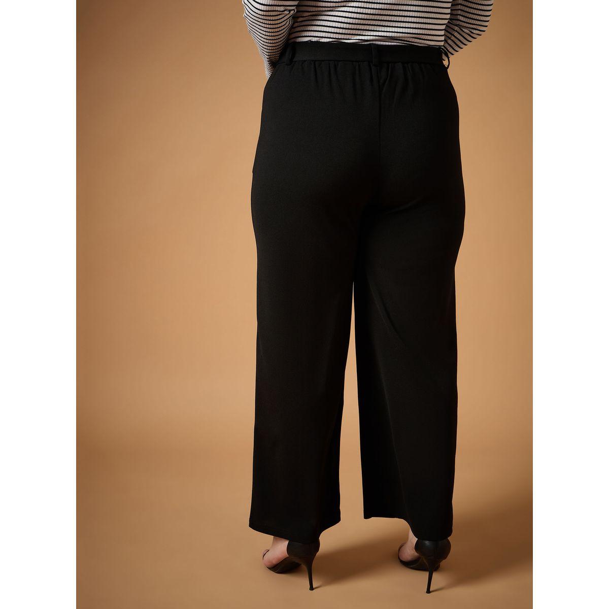 Sassafras X Styli  Plus Size Solid Belted Straight Fit Pants with Pintuck Details-women-clothing-bottoms-trousers-image-5