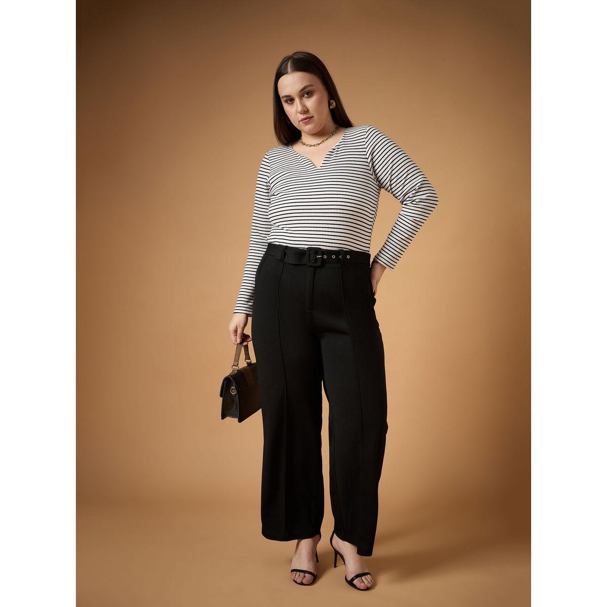 Sassafras X Styli  Plus Size Solid Belted Straight Fit Pants with Pintuck Details-women-clothing-bottoms-trousers-image-6