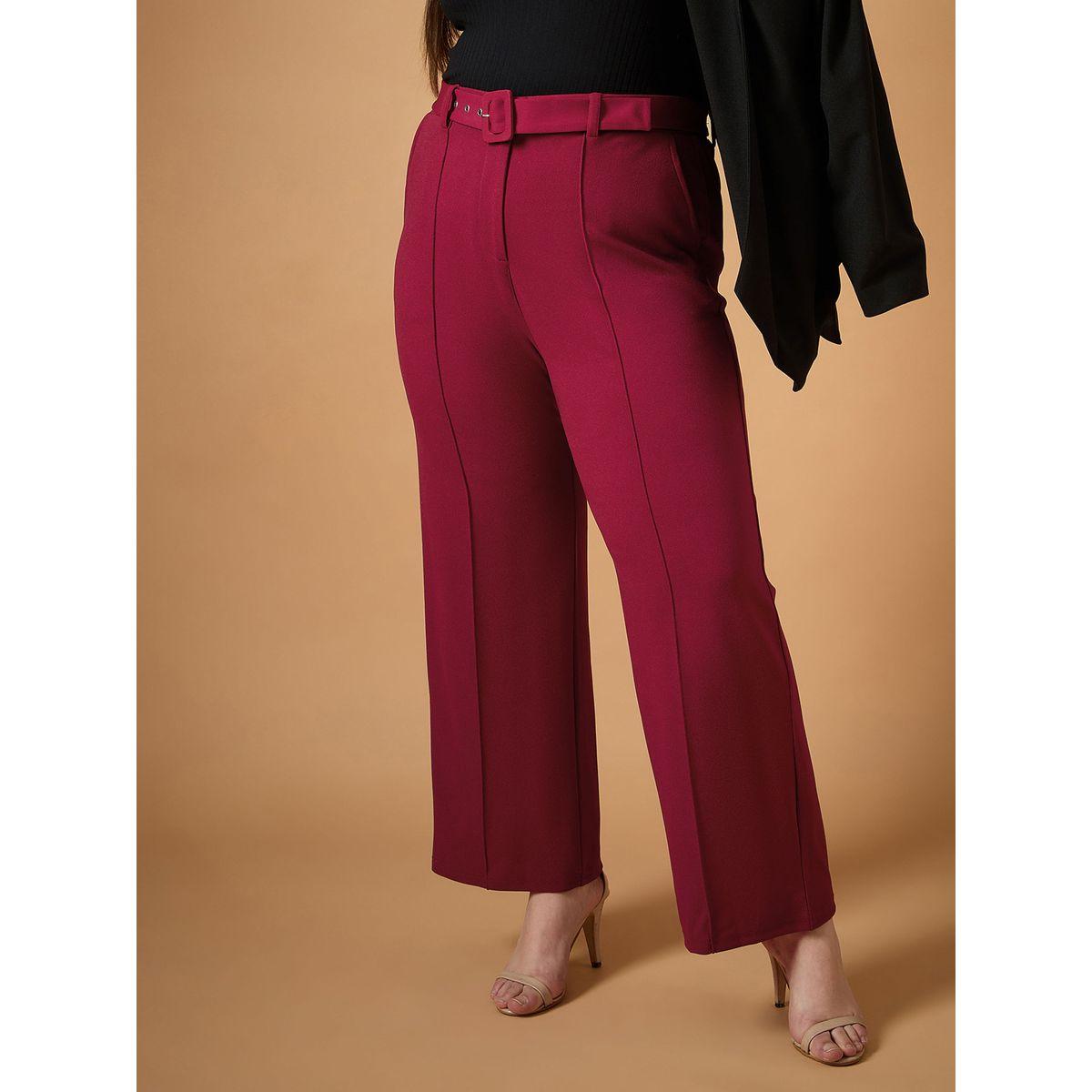 بنطال سادة بمقاس كبير وارجل مستقيمة مع حزام ساسافراس × ستايلي-women-clothing-bottoms-trousers-image-1