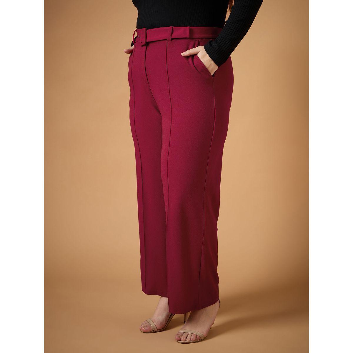 Sassafras X Styli  Plus Size Solid Belted Straight Fit Pants with Pintuck Details-women-clothing-bottoms-trousers-image-3