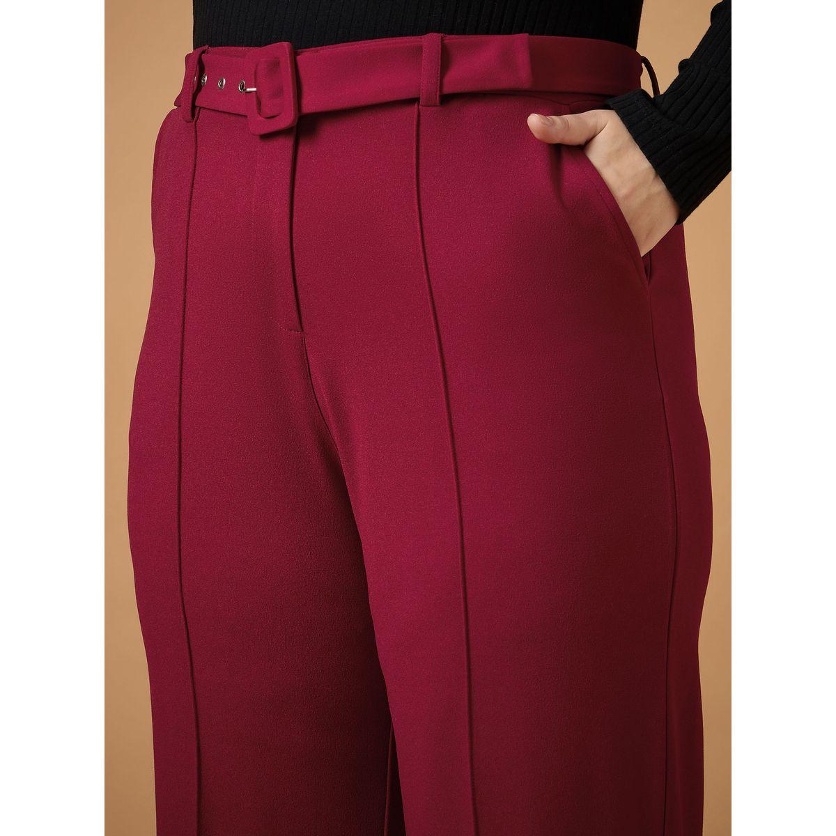 بنطال سادة بمقاس كبير وارجل مستقيمة مع حزام ساسافراس × ستايلي-women-clothing-bottoms-trousers-image-4