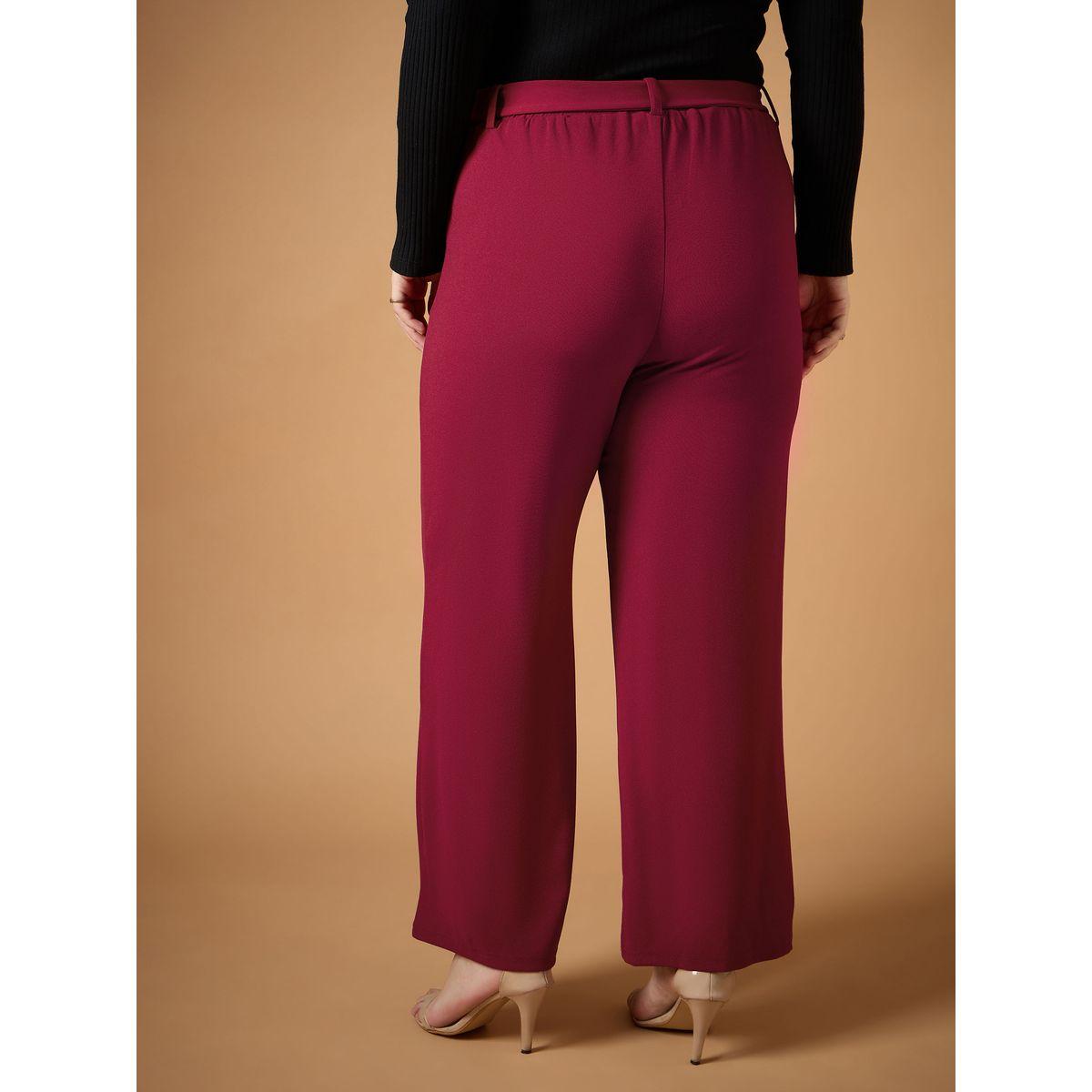 Sassafras X Styli  Plus Size Solid Belted Straight Fit Pants with Pintuck Details-women-clothing-bottoms-trousers-image-5