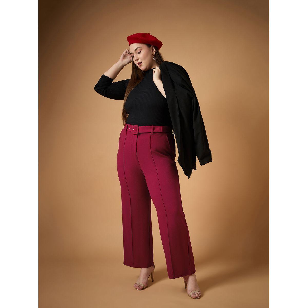Sassafras X Styli  Plus Size Solid Belted Straight Fit Pants with Pintuck Details-women-clothing-bottoms-trousers-image-6