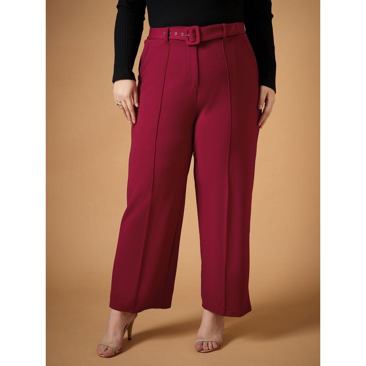Sassafras X Styli  Plus Size Solid Belted Straight Fit Pants with Pintuck Details-women-clothing-bottoms-trousers-image-7