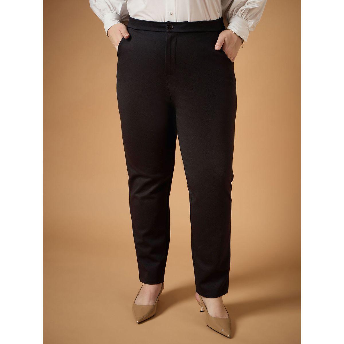 Sassafras X Styli  Plus Size Solid Mid Rise Slim Fit Pants-women-clothing-bottoms-trousers-image-1