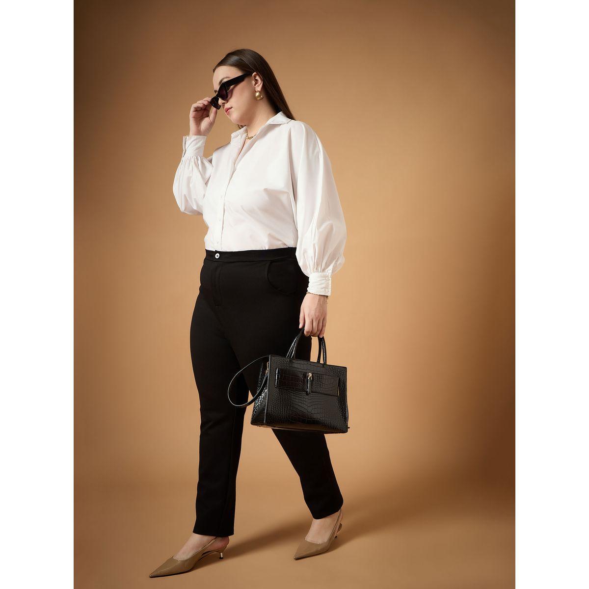 Sassafras X Styli  Plus Size Solid Mid Rise Slim Fit Pants-women-clothing-bottoms-trousers-image-2