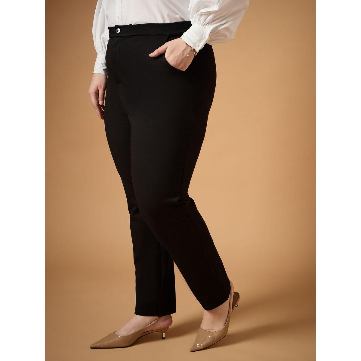 Sassafras X Styli  Plus Size Solid Mid Rise Slim Fit Pants-women-clothing-bottoms-trousers-image-3