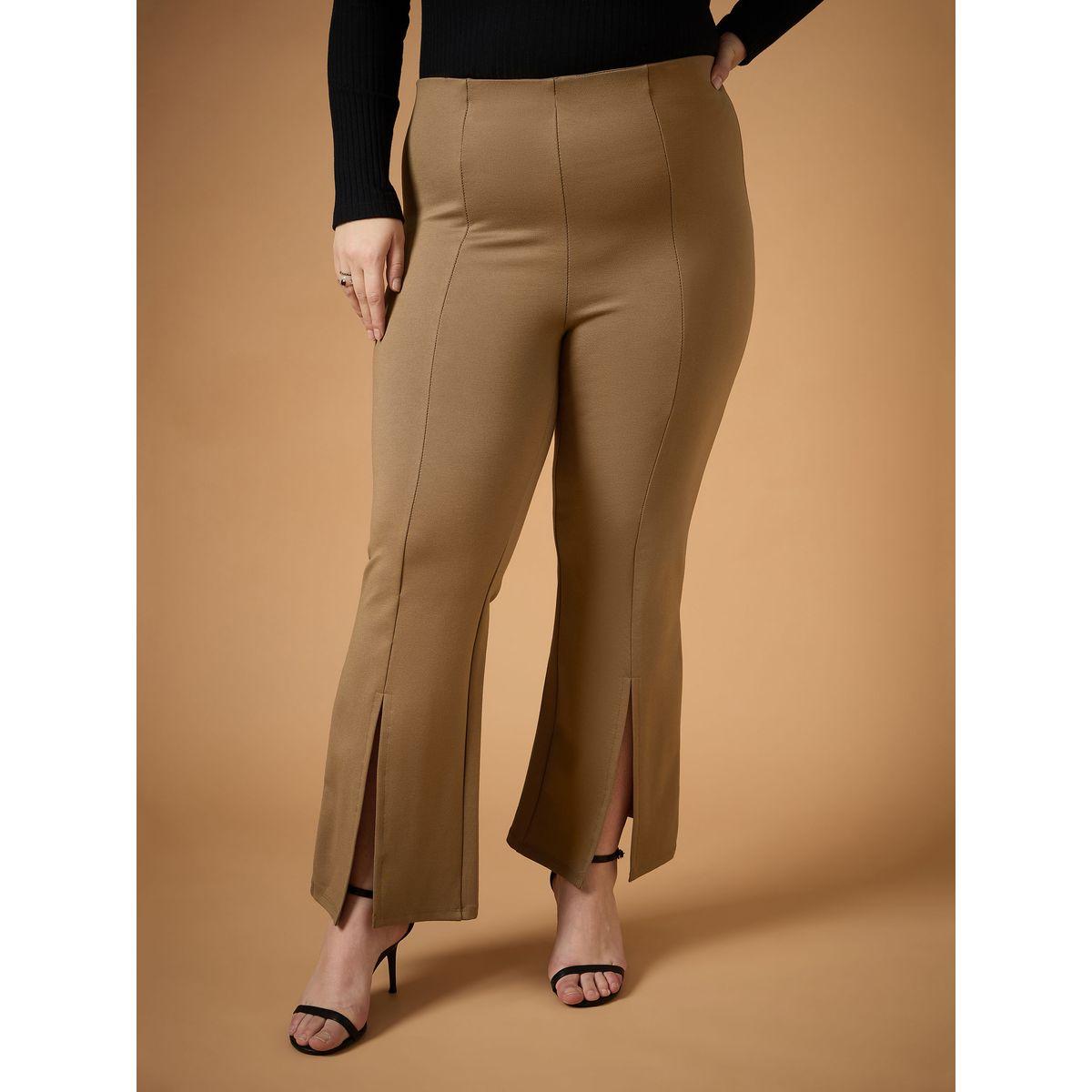 بنطال واسع بمقاس كبير وتفاصيل شق ساسافراس × ستايلي-women-clothing-bottoms-trousers-image-1