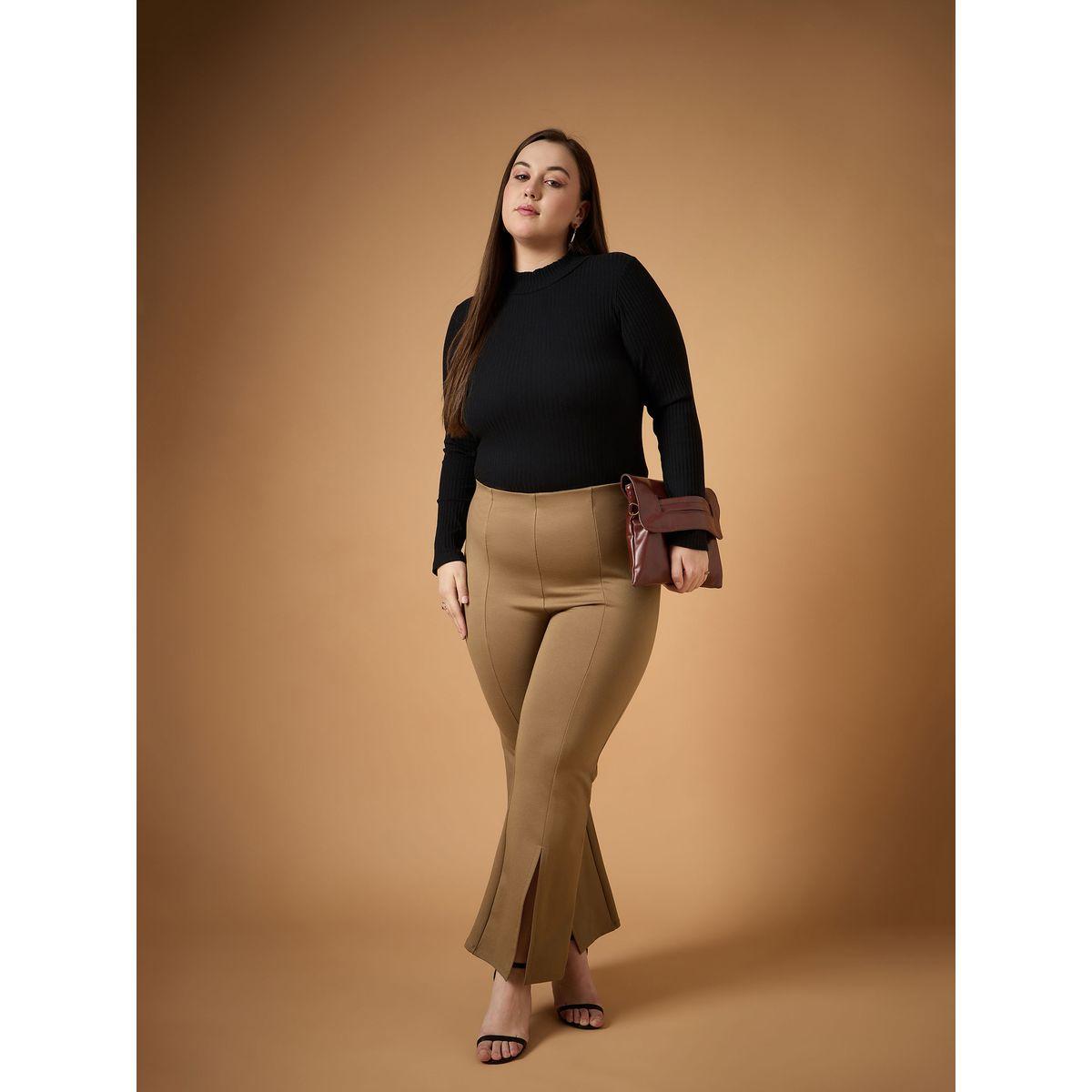 Sassafras X Styli  Plus Size Front Slit Detail Flared Pants-women-clothing-bottoms-trousers-image-2
