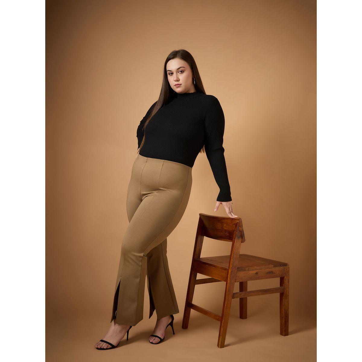 Sassafras X Styli  Plus Size Front Slit Detail Flared Pants-women-clothing-bottoms-trousers-image-6