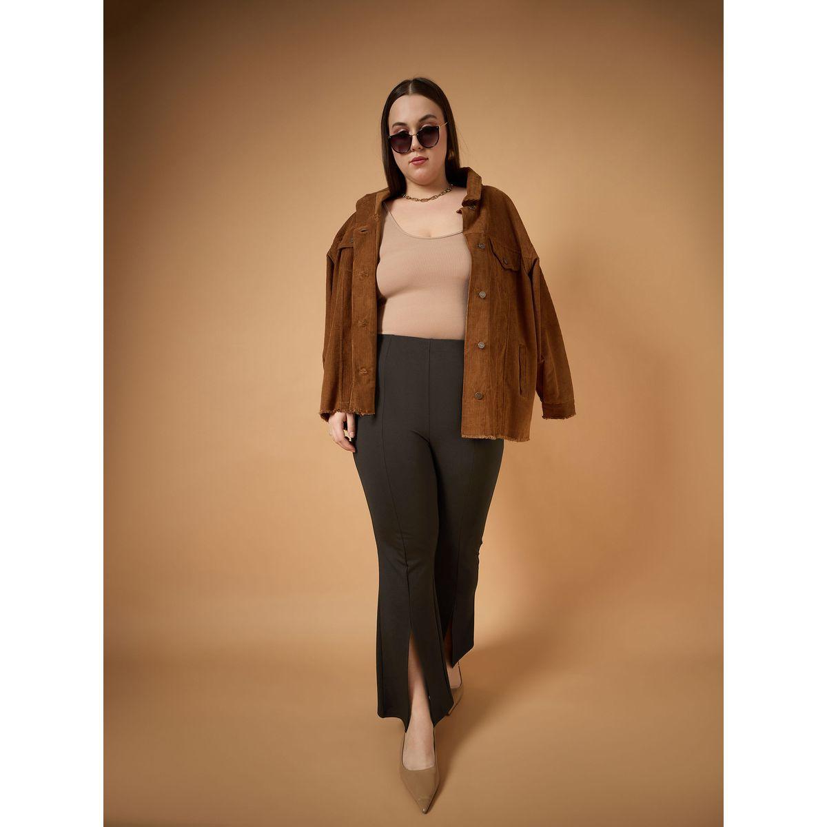 Sassafras X Styli  Plus Size Front Slit Detail Flared Pants-women-clothing-bottoms-trousers-image-2