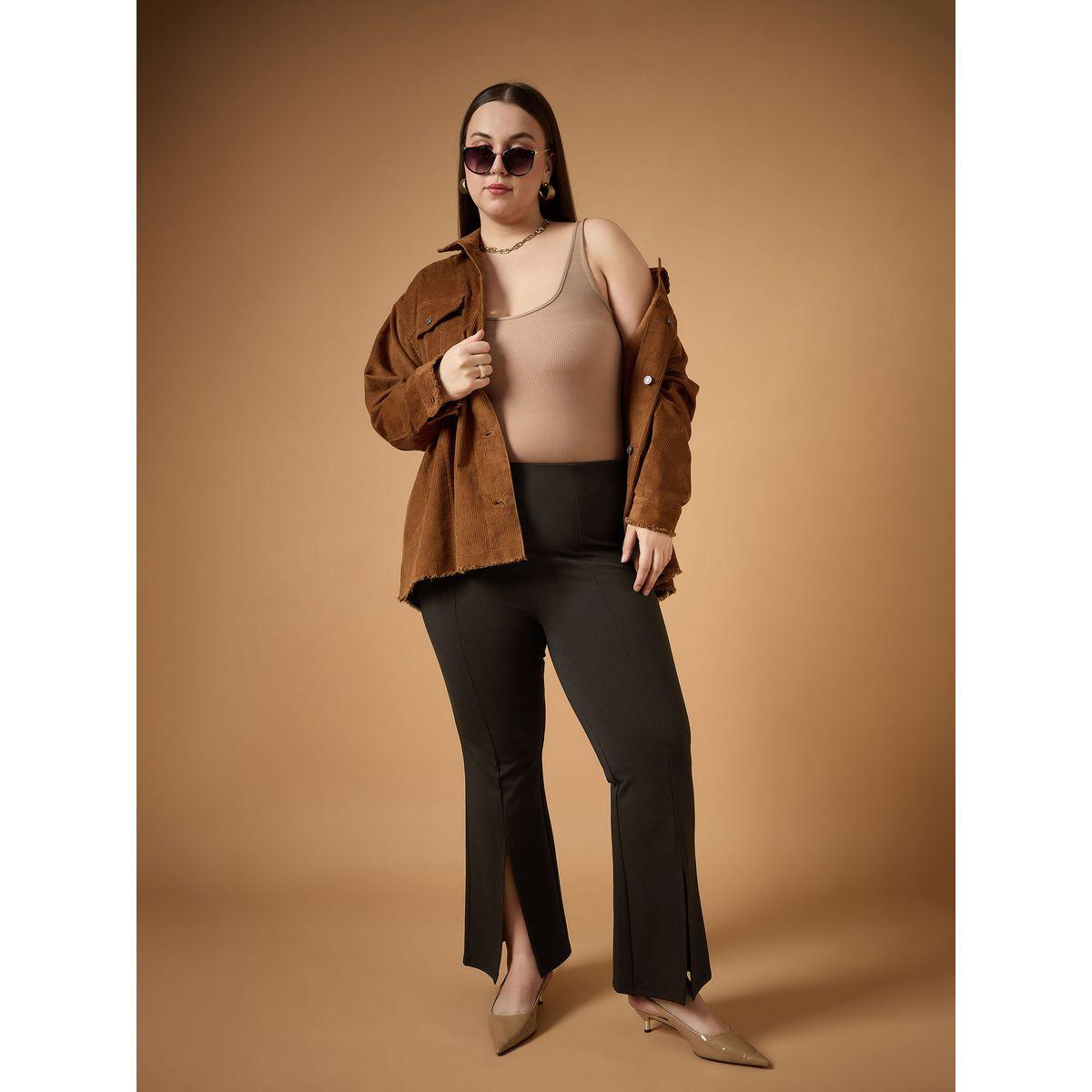 Sassafras X Styli  Plus Size Front Slit Detail Flared Pants-women-clothing-bottoms-trousers-image-6
