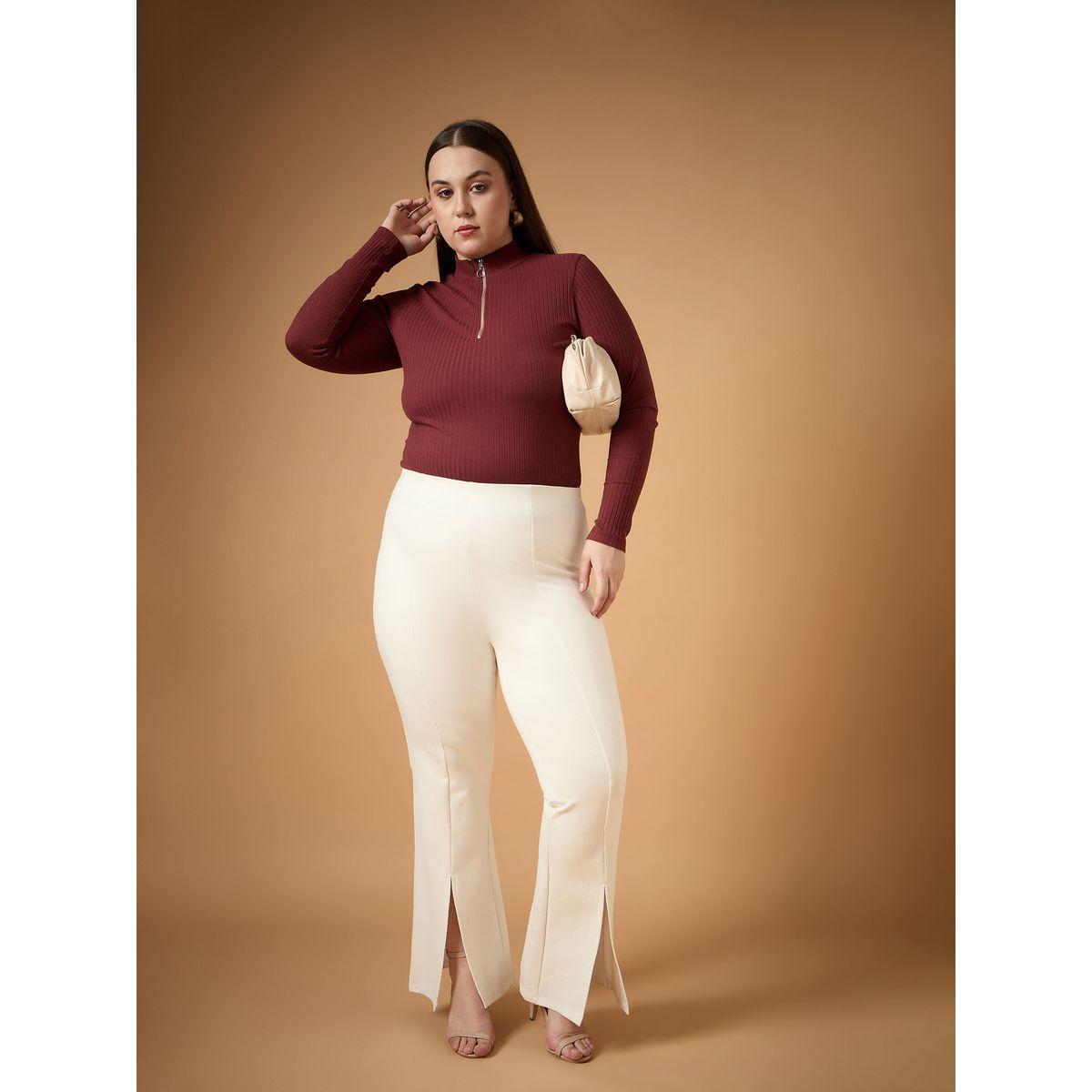 Sassafras X Styli  Plus Size Front Slit Detail Flared Pants-women-clothing-bottoms-trousers-image-2