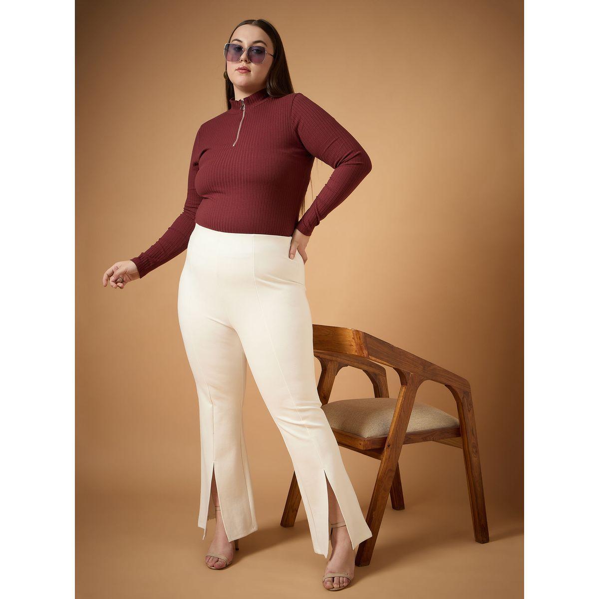 Sassafras X Styli  Plus Size Front Slit Detail Flared Pants-women-clothing-bottoms-trousers-image-6