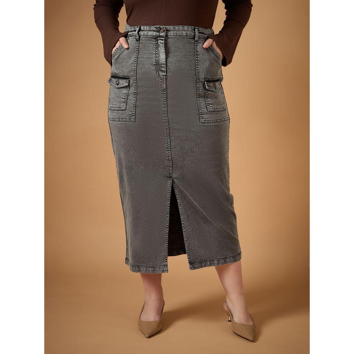 Sassafras X Styli  Plus Size Acid Wash Front Slit Midi Skirt-women-clothing-bottoms-skirts-image-1