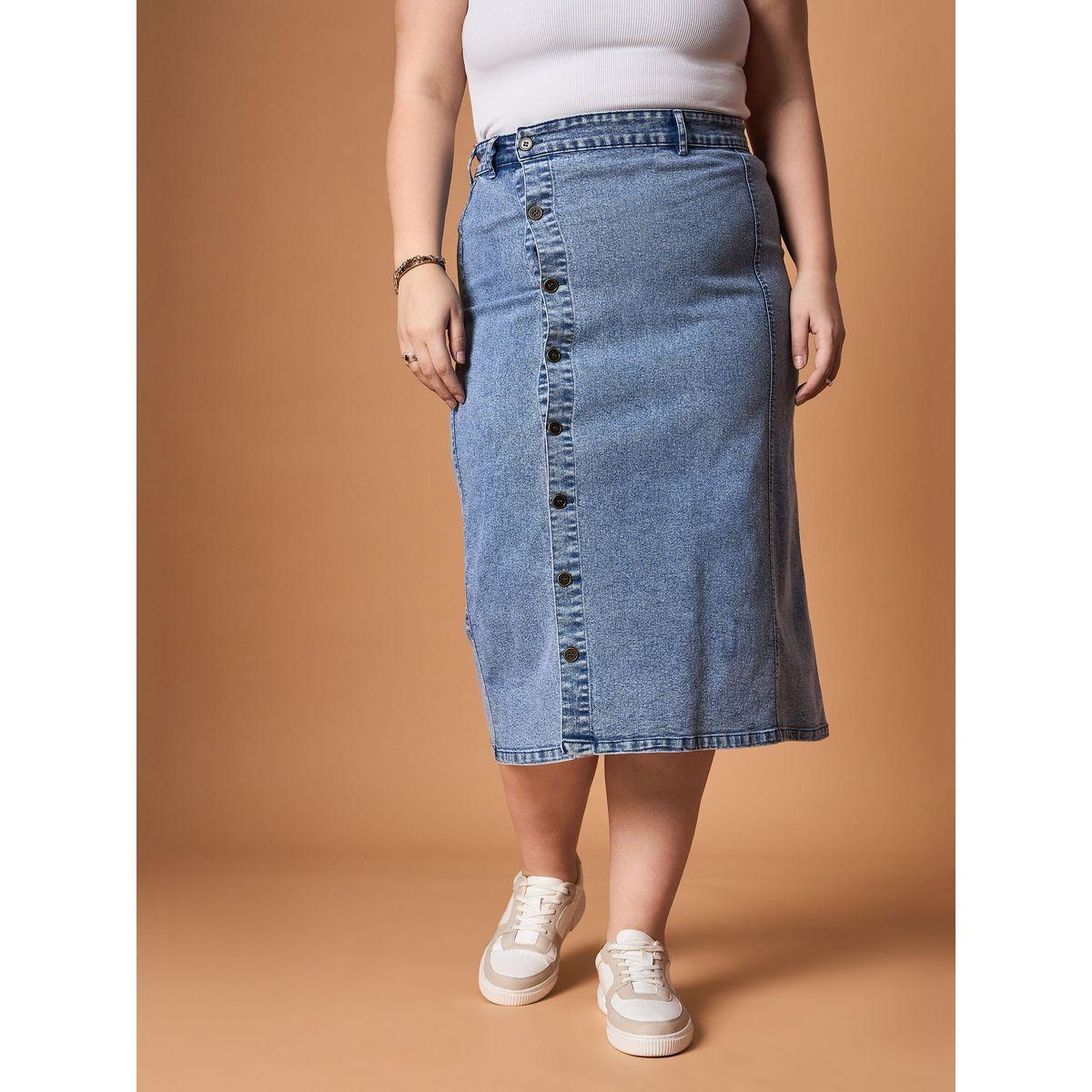 Sassafras X Styli  Plus Size Acid Wash Midi Skirt with Side Button Details-women-clothing-bottoms-skirts-image-1
