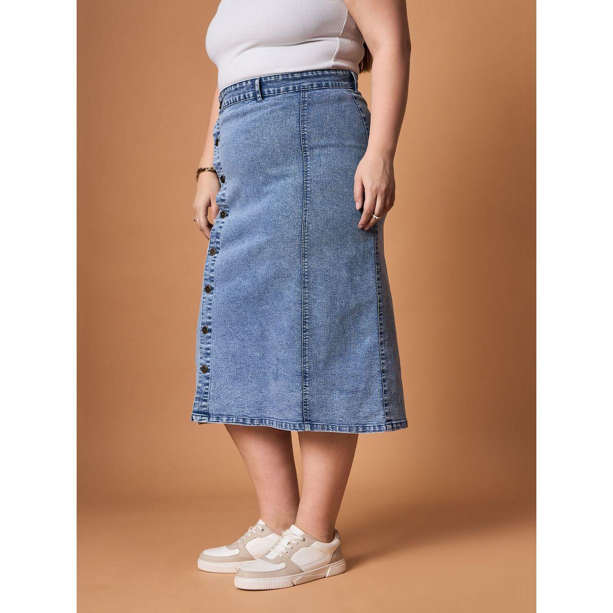 Sassafras X Styli  Plus Size Acid Wash Midi Skirt with Side Button Details-women-clothing-bottoms-skirts-image-3