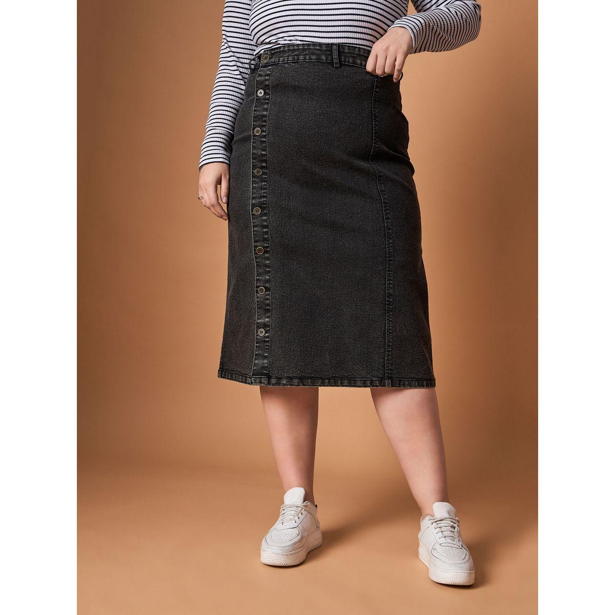 تنورة ميدي بمقاس كبير مع أزرار جانبية ساسافراس × ستايلي-women-clothing-bottoms-skirts-image-1