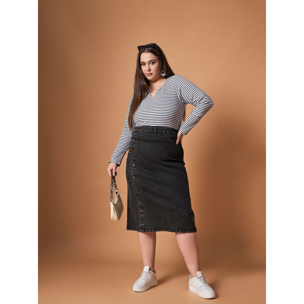 تنورة ميدي بمقاس كبير مع أزرار جانبية ساسافراس × ستايلي-women-clothing-bottoms-skirts-image-2