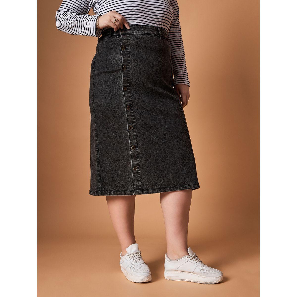 Sassafras X Styli  Plus Size Acid Wash Midi Skirt with Side Button Details-women-clothing-bottoms-skirts-image-3