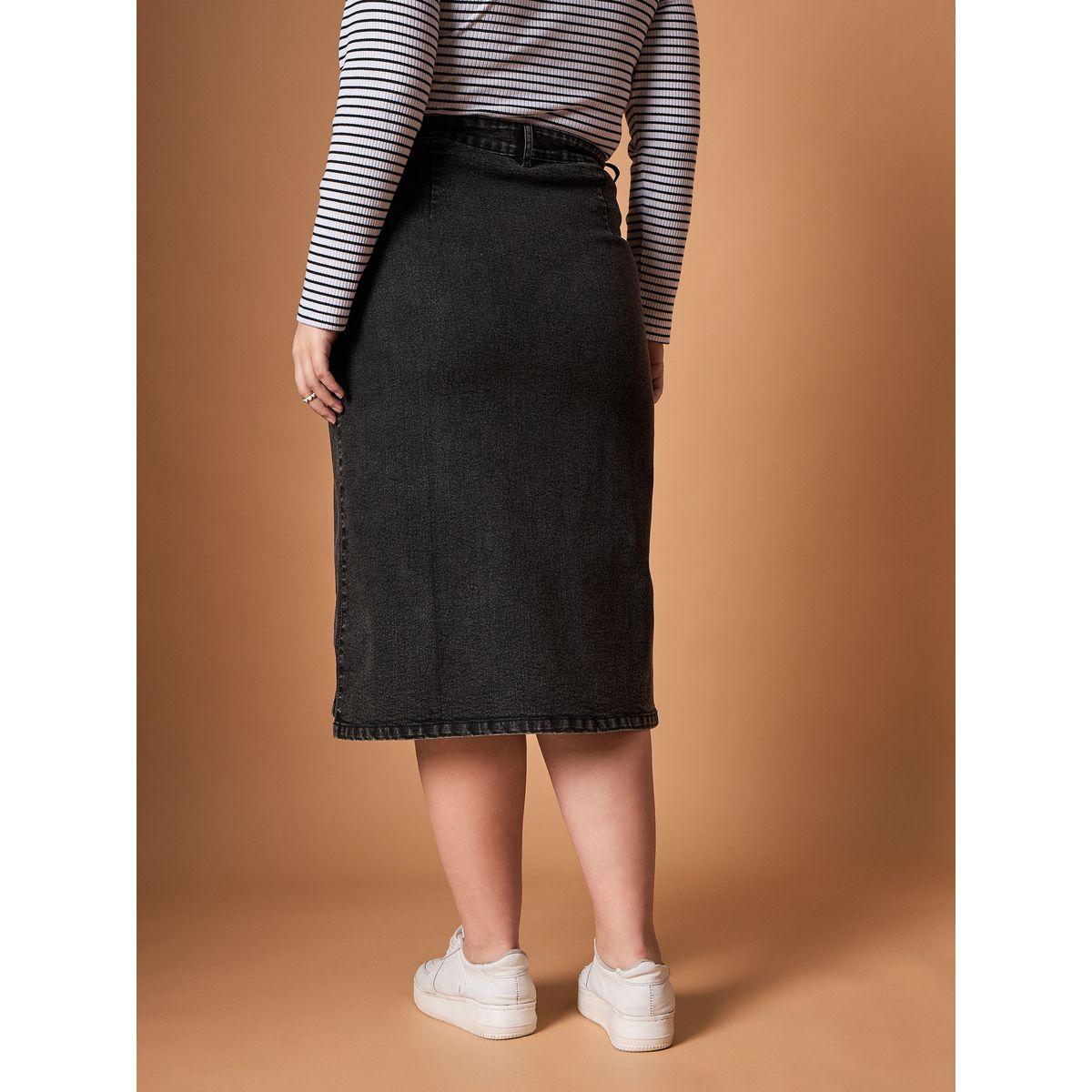 تنورة ميدي بمقاس كبير مع أزرار جانبية ساسافراس × ستايلي-women-clothing-bottoms-skirts-image-5