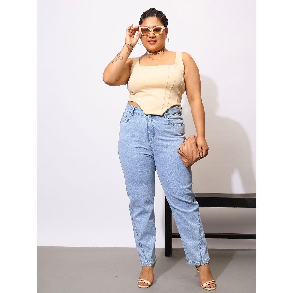 جينز بقصة موم ومقاس كبير ساسافراس × ستايلي-women-clothing-bottoms-jeans-image-1