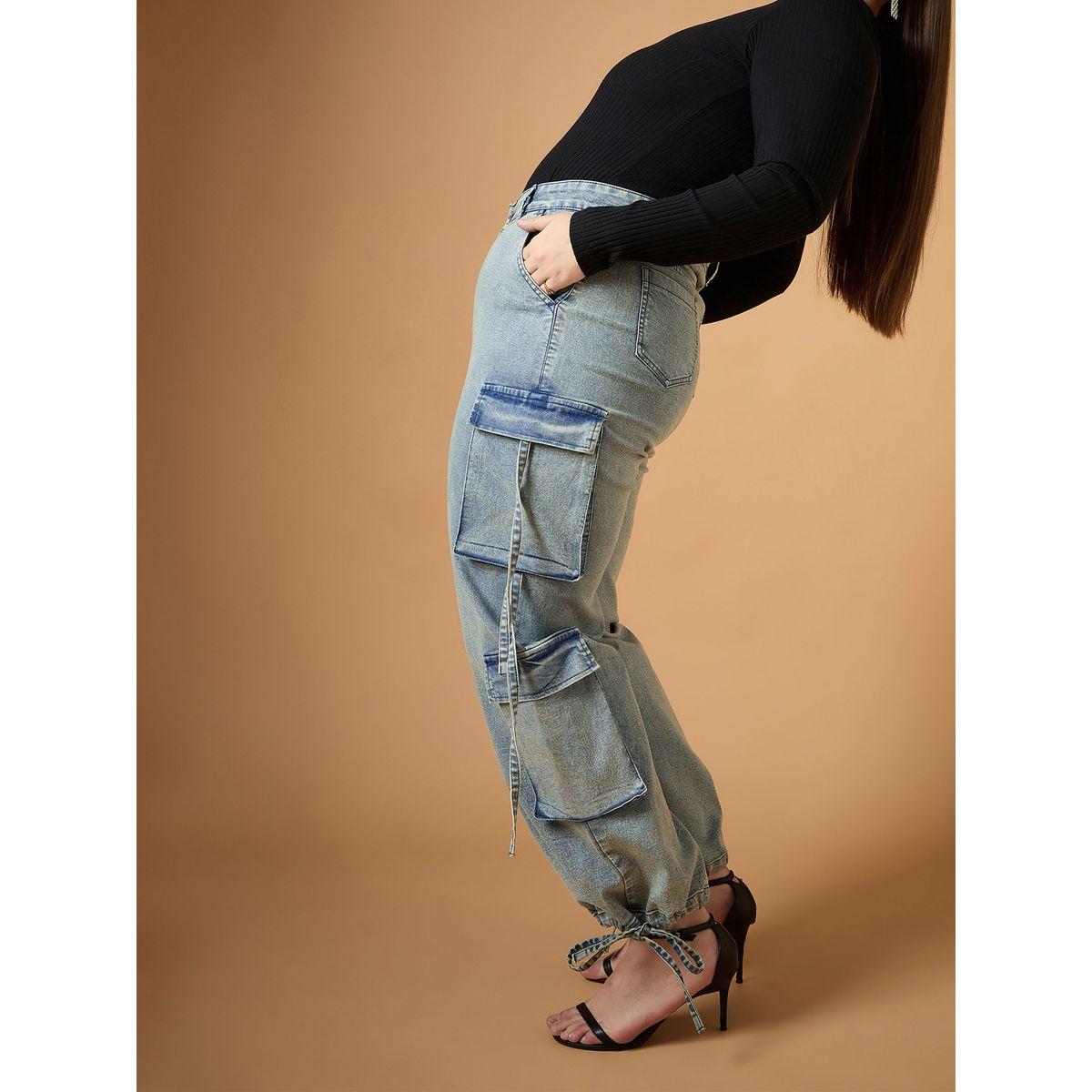 جينز بقصة مستقيمة ومقاس كبير مع جيوب كارجو ساسافراس × ستايلي-women-clothing-bottoms-jeans-image-1