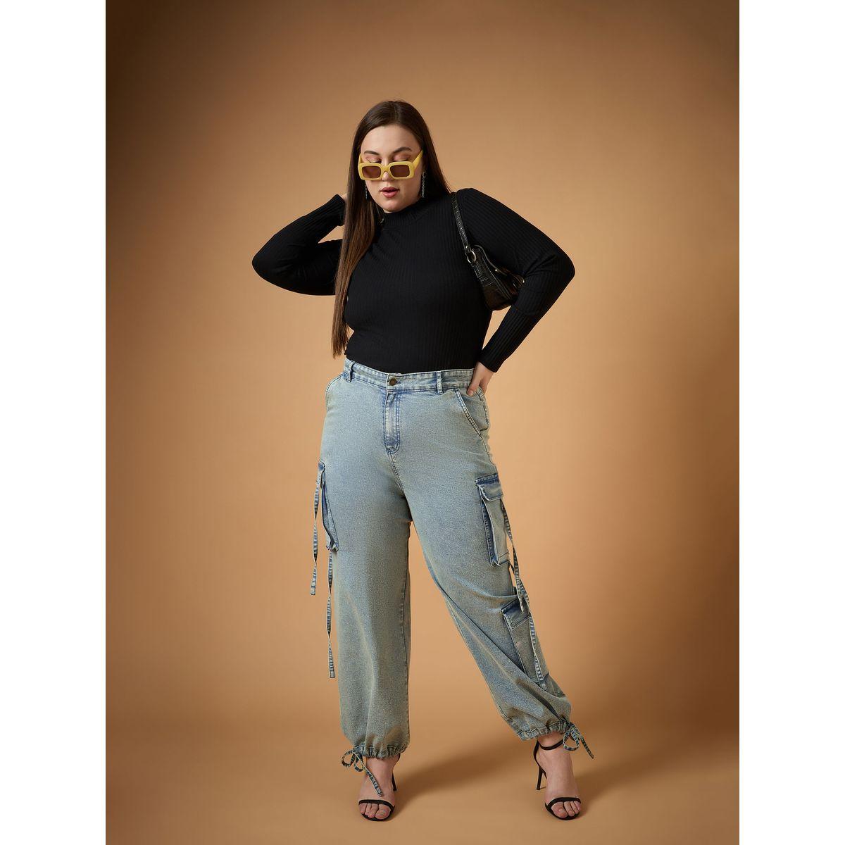 جينز بقصة مستقيمة ومقاس كبير مع جيوب كارجو ساسافراس × ستايلي-women-clothing-bottoms-jeans-image-2