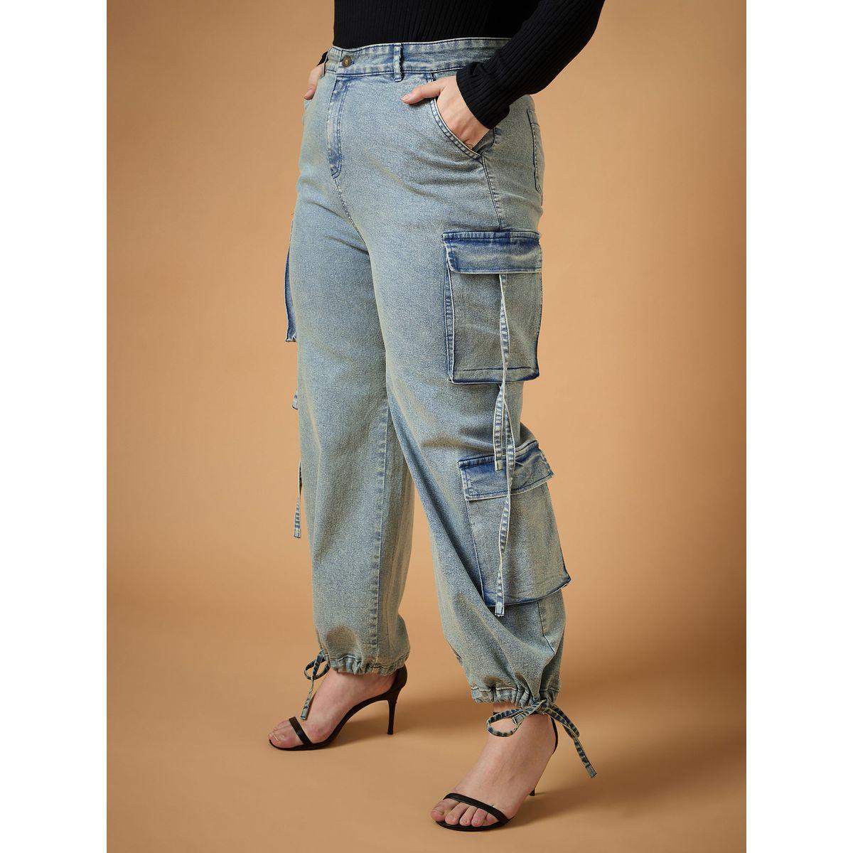 جينز بقصة مستقيمة ومقاس كبير مع جيوب كارجو ساسافراس × ستايلي-women-clothing-bottoms-jeans-image-3