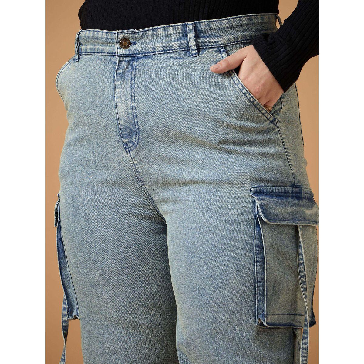 جينز بقصة مستقيمة ومقاس كبير مع جيوب كارجو ساسافراس × ستايلي-women-clothing-bottoms-jeans-image-4