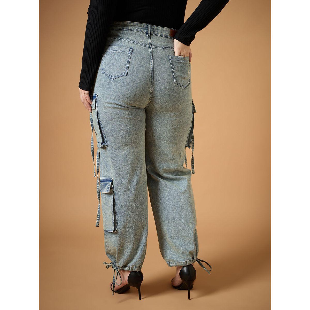 Sassafras X Styli  Plus Size Acid Wash Straight Fit Jeans with Cargo Pockets-women-clothing-bottoms-jeans-image-5