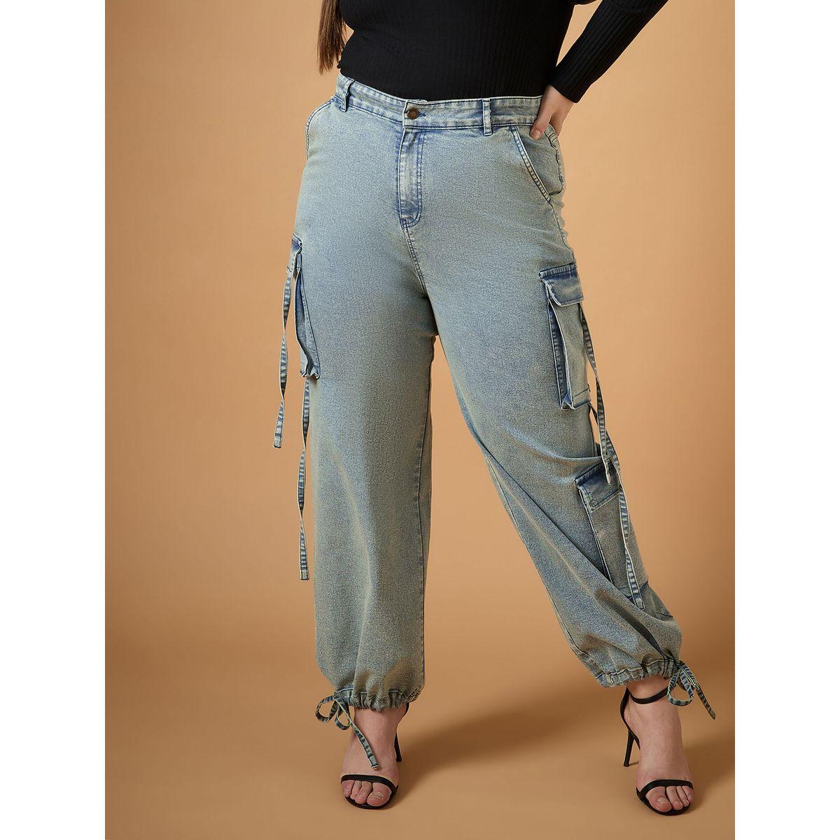 Sassafras X Styli  Plus Size Acid Wash Straight Fit Jeans with Cargo Pockets-women-clothing-bottoms-jeans-image-6