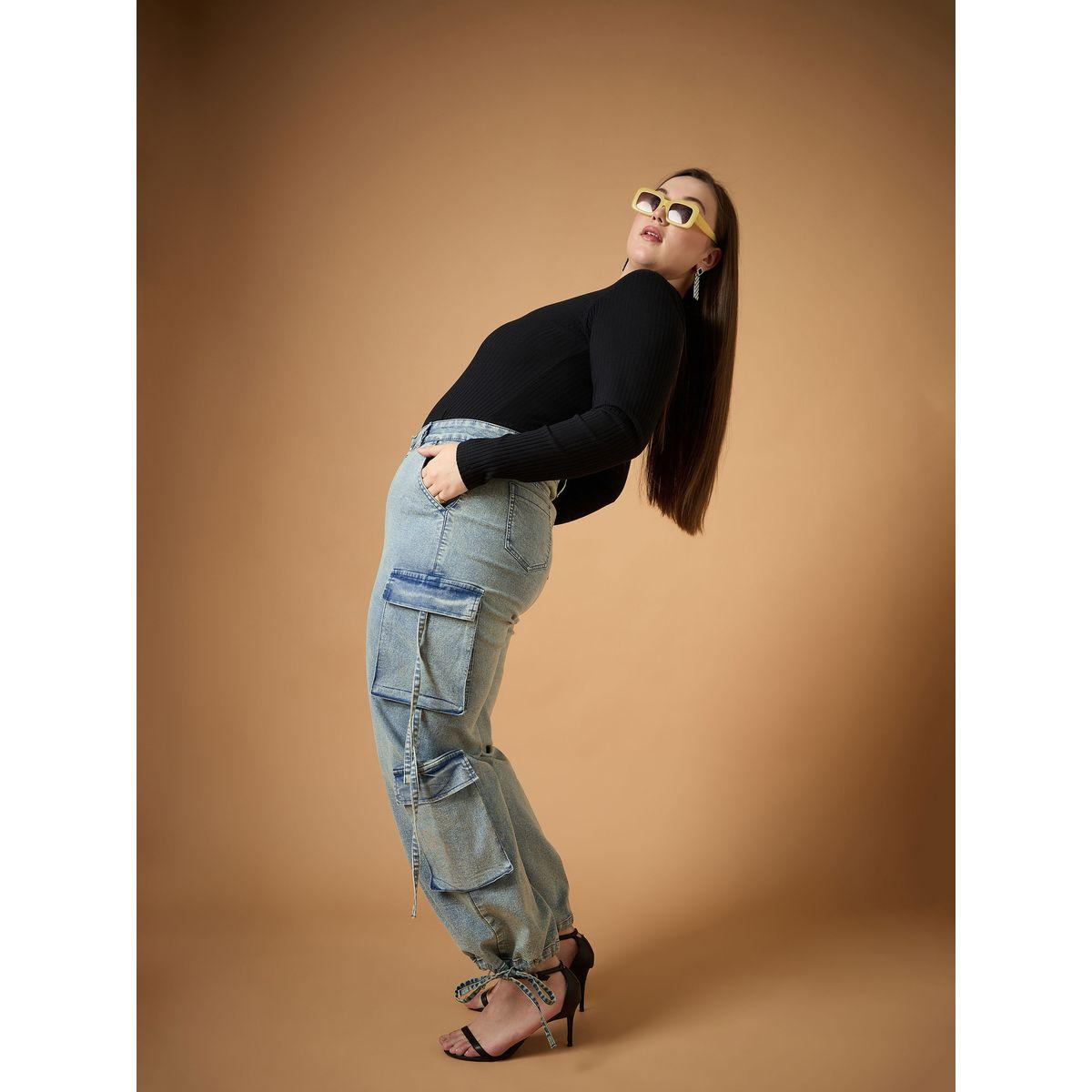 جينز بقصة مستقيمة ومقاس كبير مع جيوب كارجو ساسافراس × ستايلي-women-clothing-bottoms-jeans-image-7