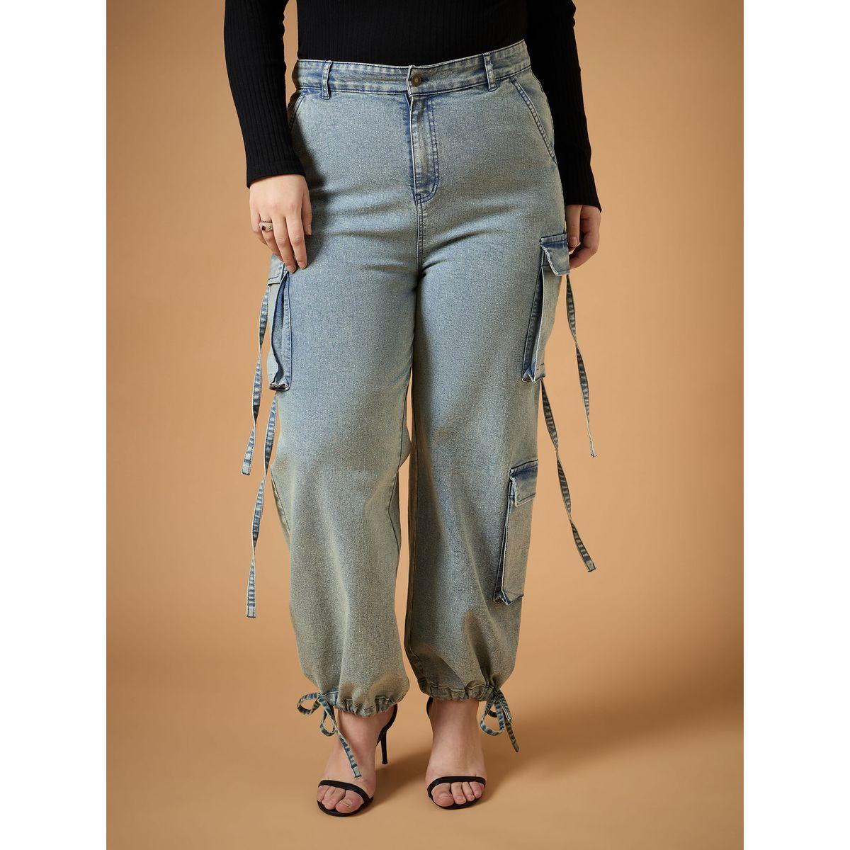 Sassafras X Styli  Plus Size Acid Wash Straight Fit Jeans with Cargo Pockets-women-clothing-bottoms-jeans-image-8