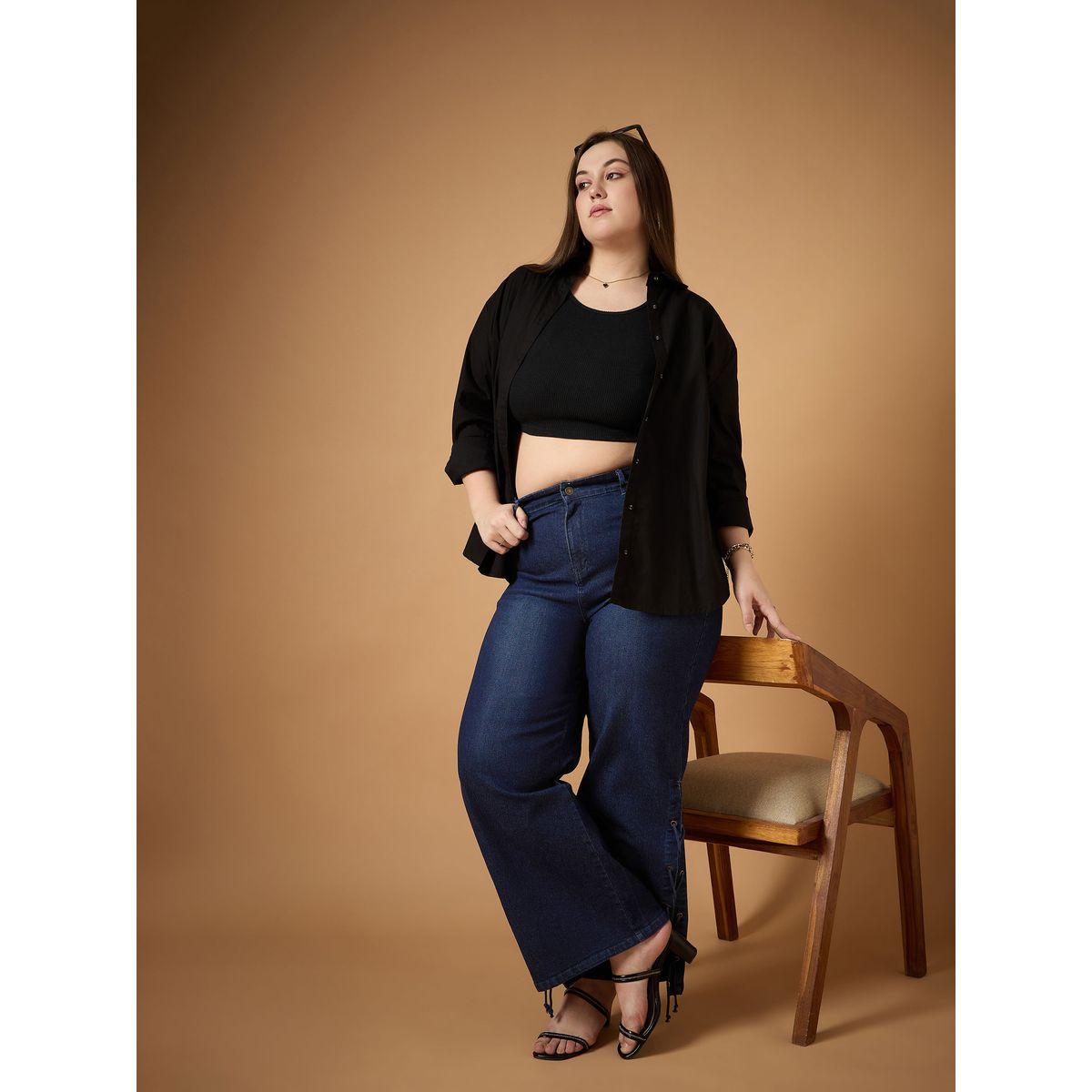 Sassafras X Styli  Plus Size Mid Rise Side Knot Straight Fit Jeans-women-clothing-bottoms-jeans-image-2