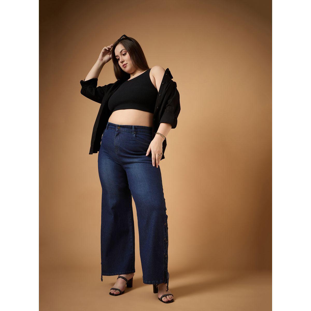 Sassafras X Styli  Plus Size Mid Rise Side Knot Straight Fit Jeans-women-clothing-bottoms-jeans-image-7