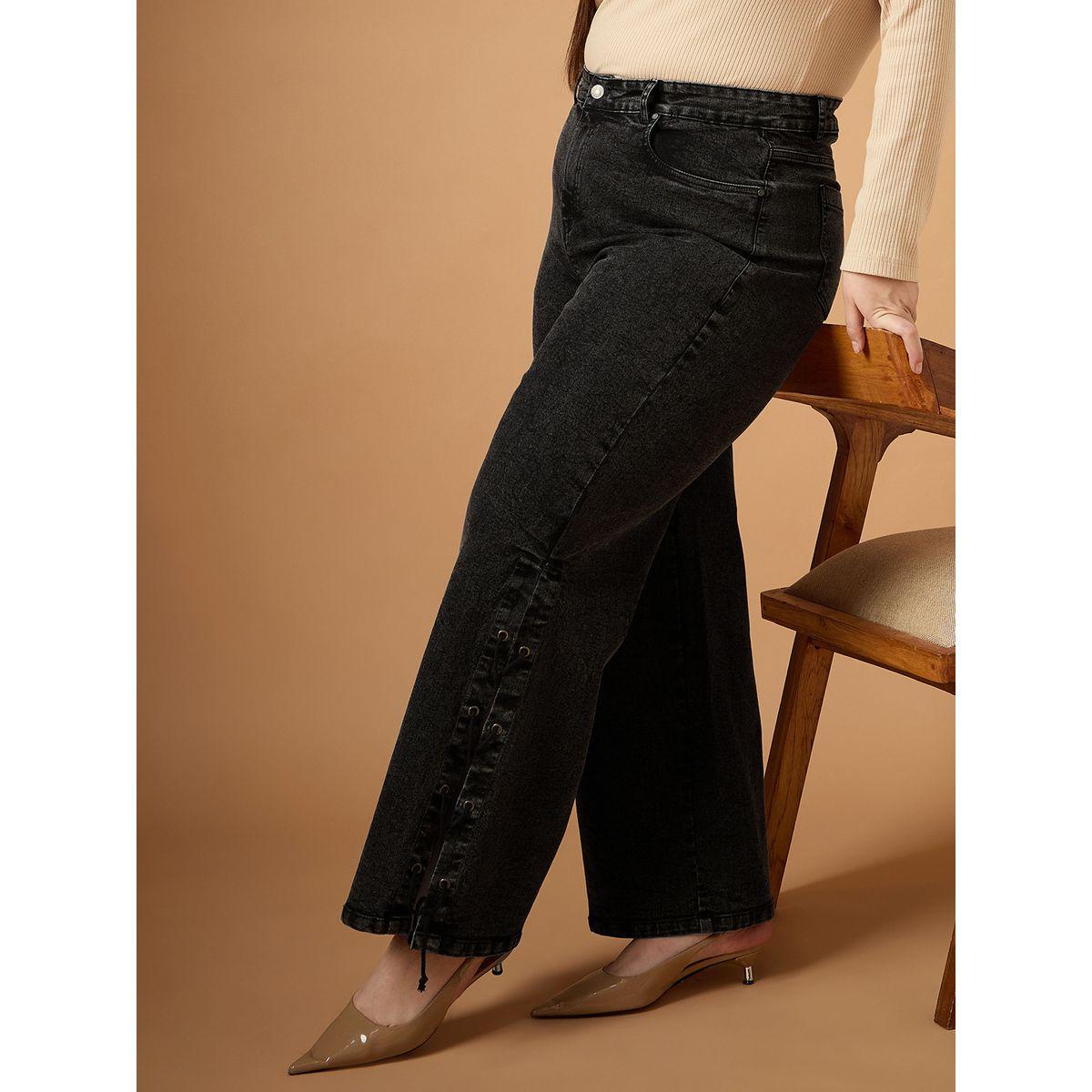 جينز بقصة مستقيمة ومقاس كبير مع خصر متوسط ساسافراس × ستايلي-women-clothing-bottoms-jeans-image-1