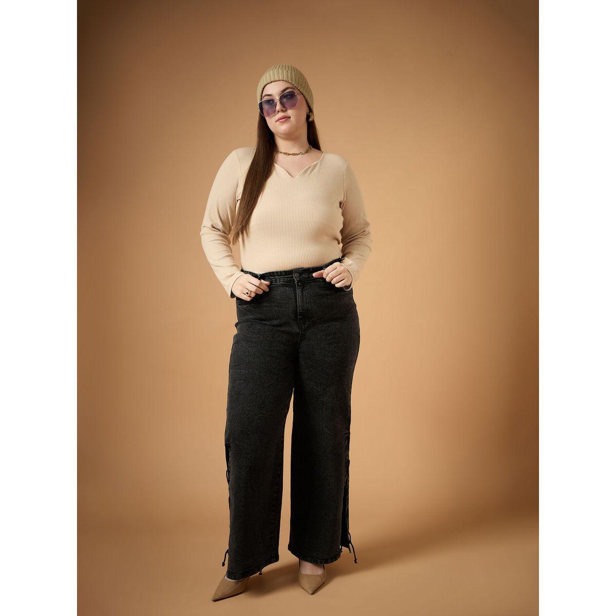 Sassafras X Styli  Plus Size Mid Rise Side Knot Straight Fit Jeans-women-clothing-bottoms-jeans-image-2