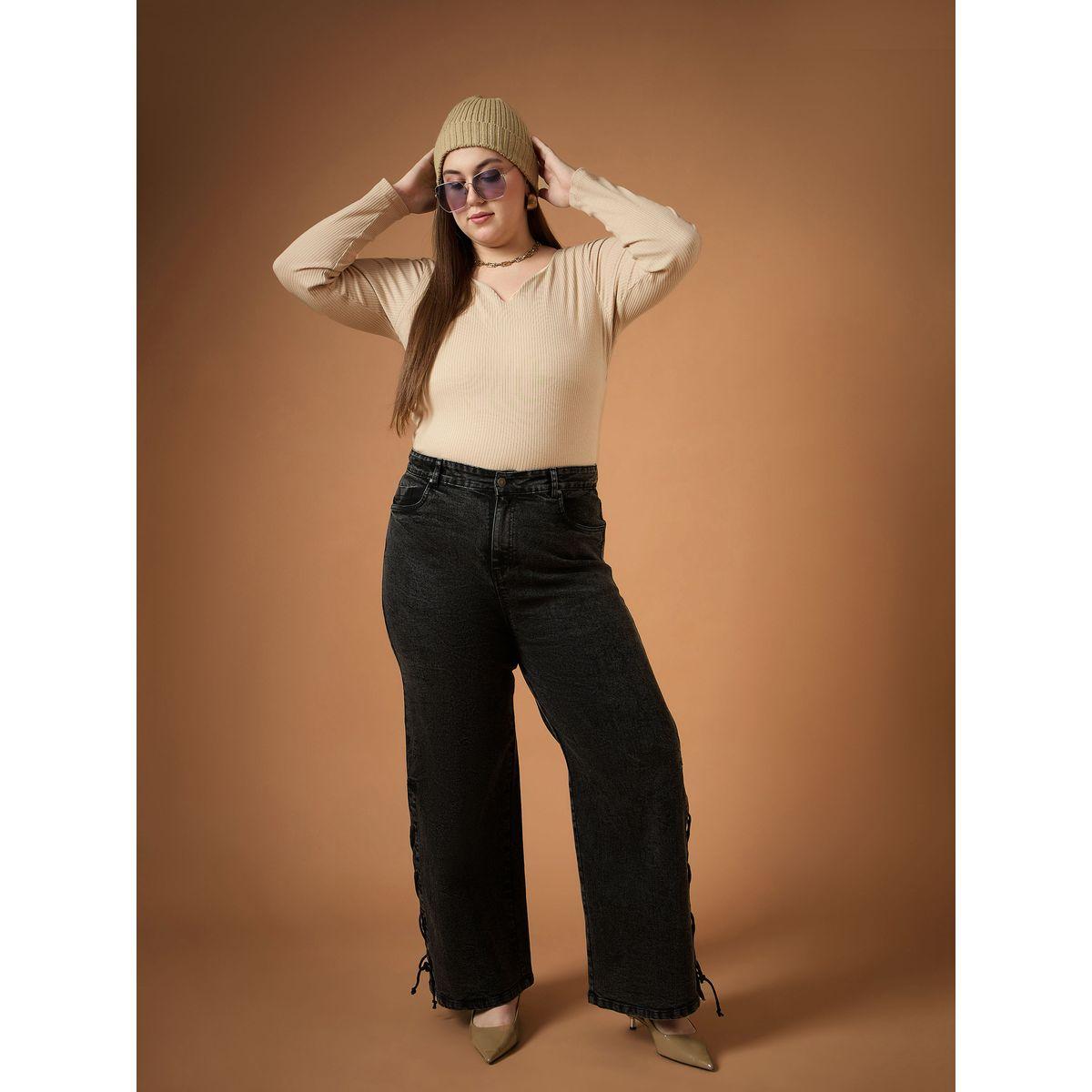 بلوزة مضلعة بمقاس كبير وياقة بشق ساسافراس × ستايلي-women-clothing-tshirts-image-6