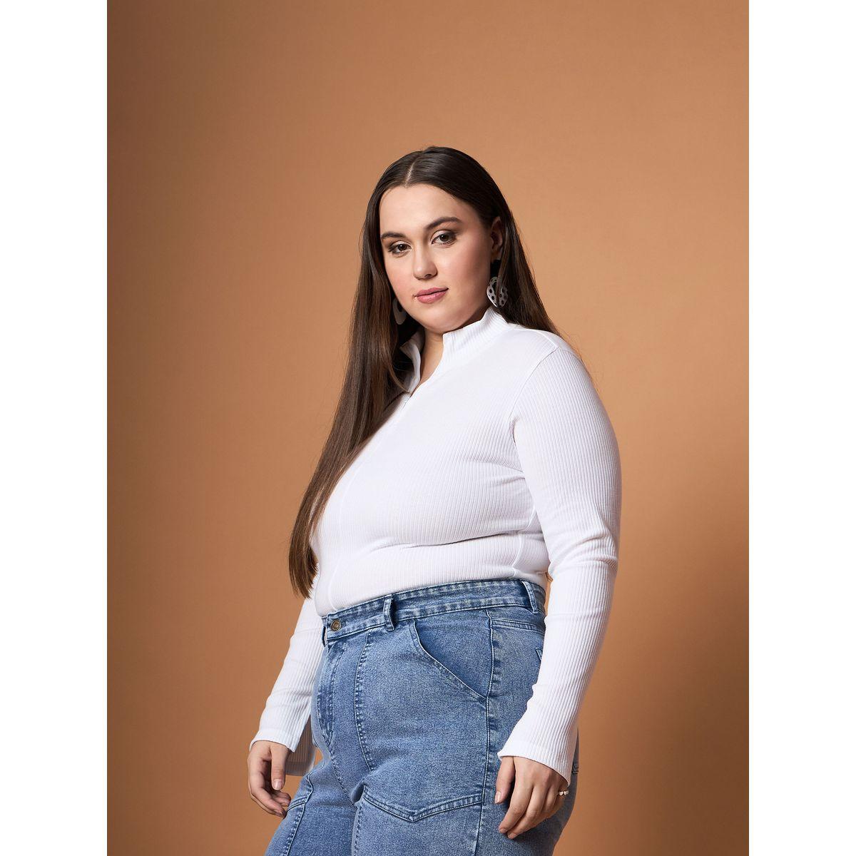 بلوزة بمقاس كبير وياقة عالية مع سحَّاب غلق ساسافراس × ستايلي-women-clothing-tshirts-image-3