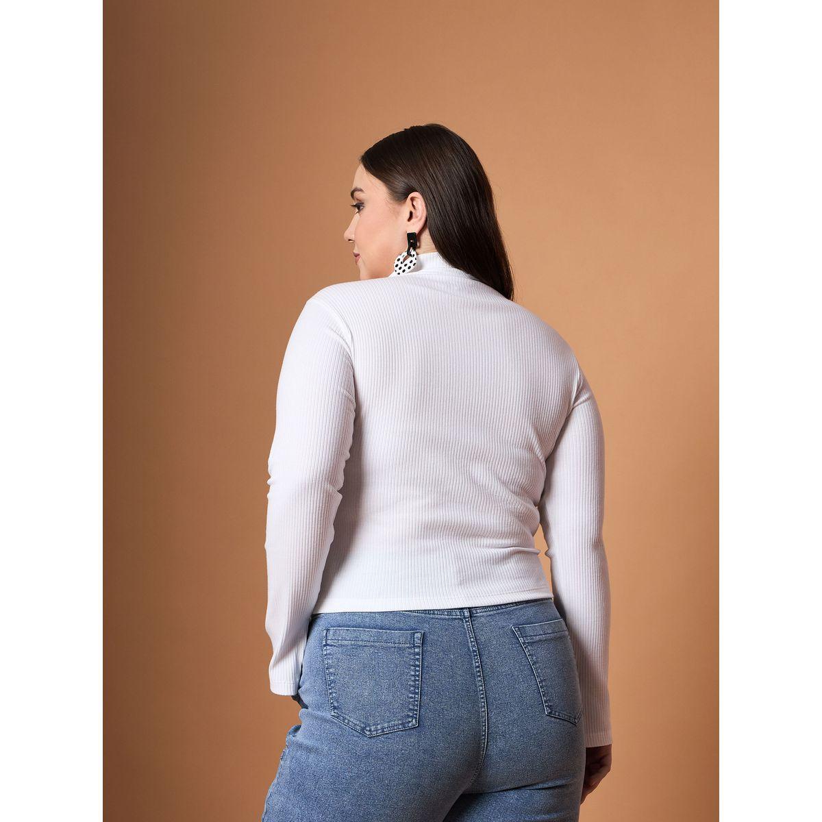 Sassafras X Styli  Plus Size Rib Knit Front Zipper High Neck Top-women-clothing-tshirts-image-5