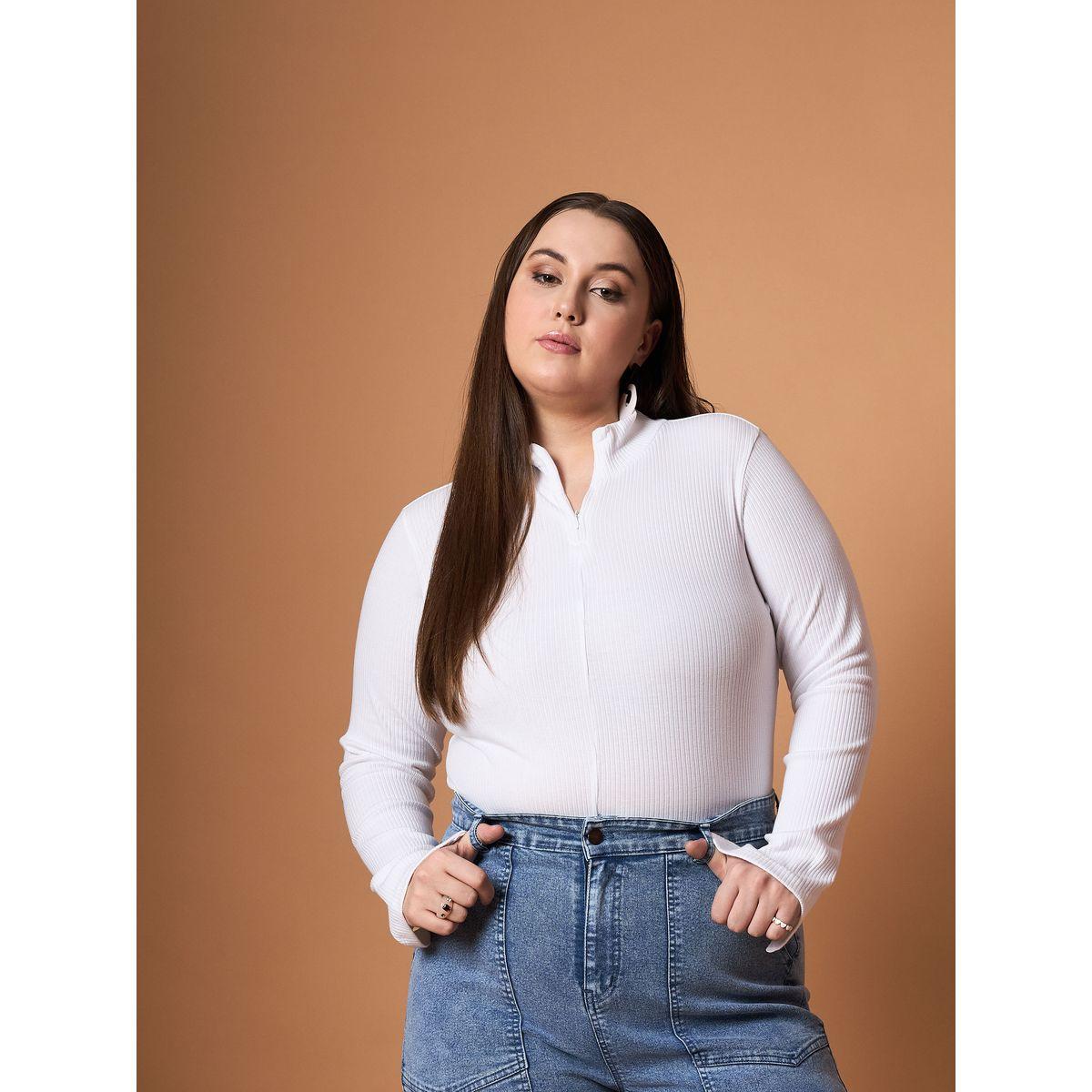 بلوزة بمقاس كبير وياقة عالية مع سحَّاب غلق ساسافراس × ستايلي-women-clothing-tshirts-image-7