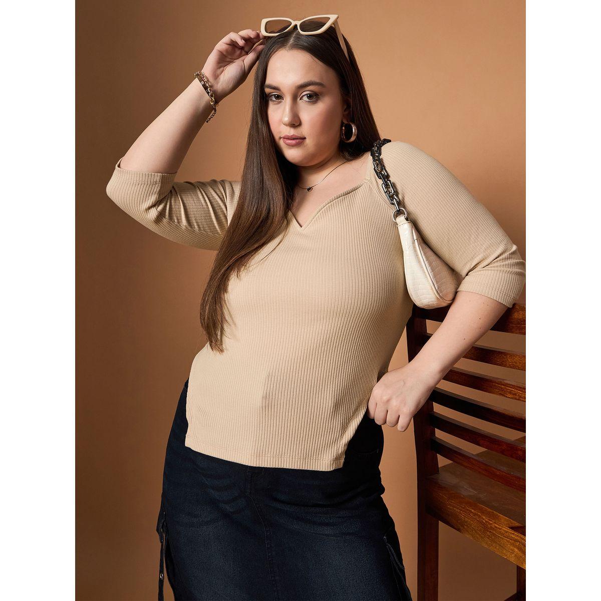 بلوزة بمقاس كبير وياقة على شكل قلب ساسافراس × ستايلي-women-clothing-tshirts-image-1