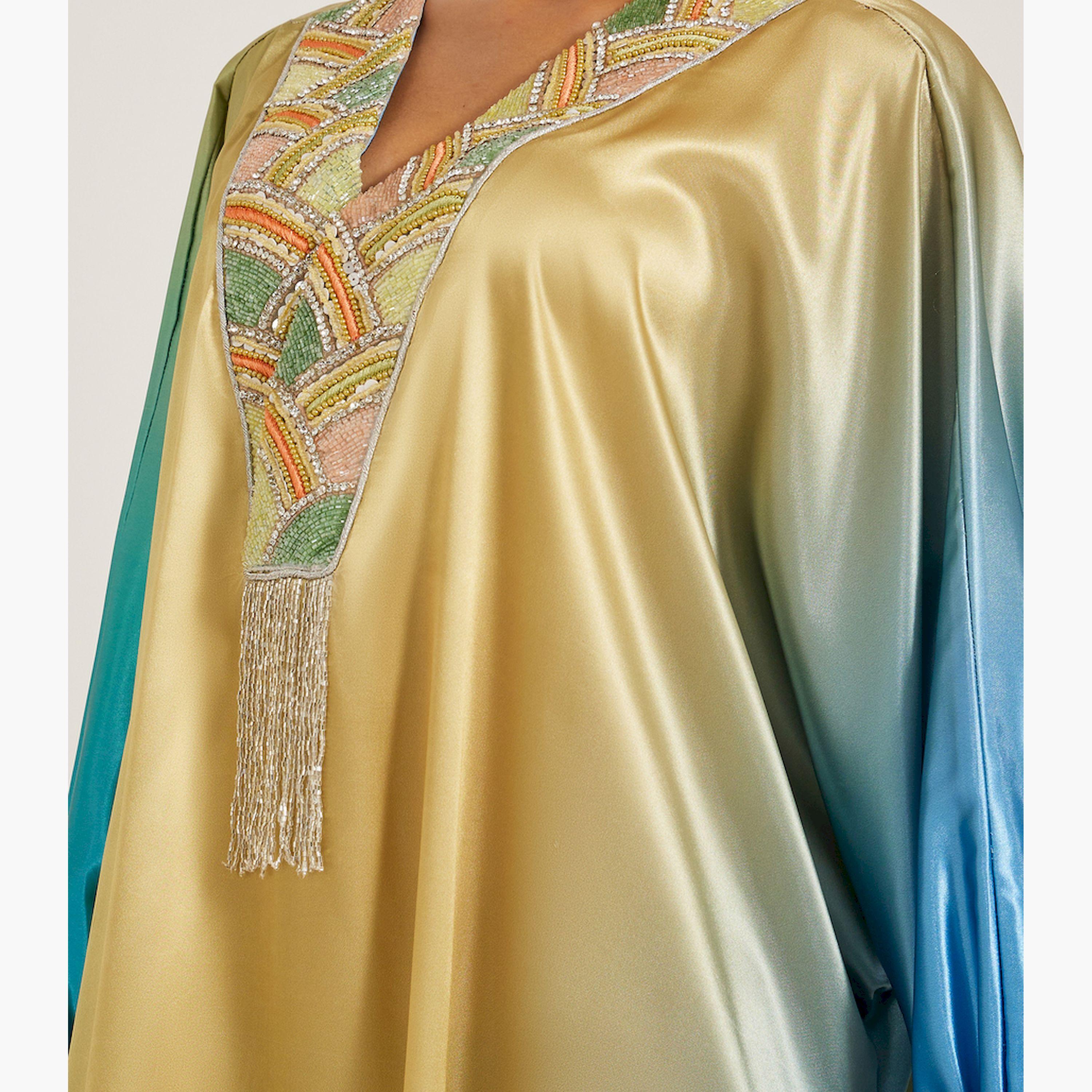 ماكسيم كريشن × ستايلي-  جلابية مطرزة بتفاصيل متدرجة-women-arabicclothing-kaftan-image-4